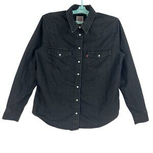 Levi's Men's Long Sleeve Snap Buttons Flap Pockets Black Shirt Size Medium